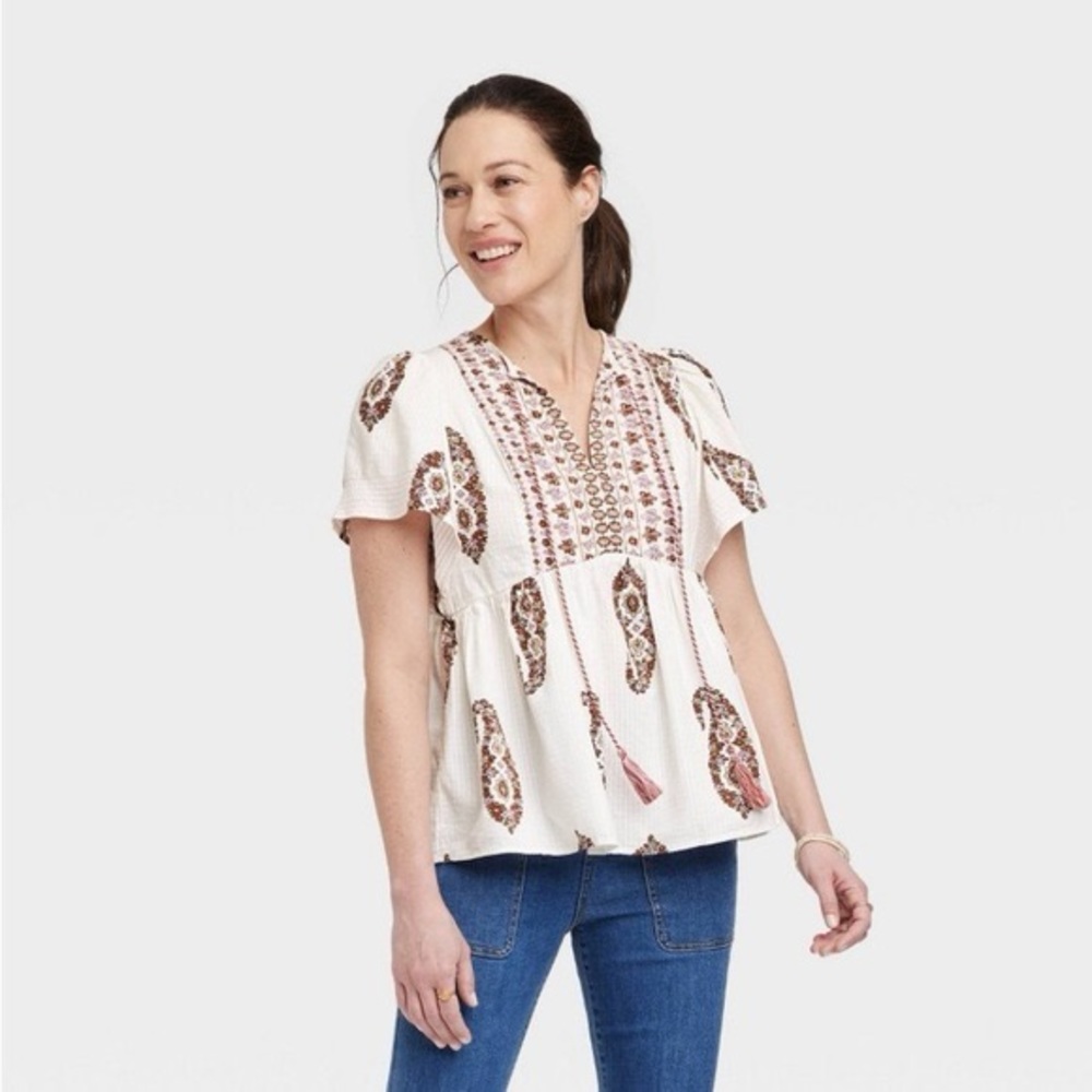 Knox Rose Flutter Sleeve Tie Front Top